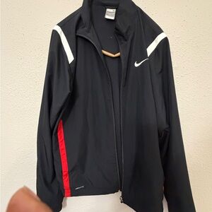 Nike Men's Black Windbreaker with Red and White Accents